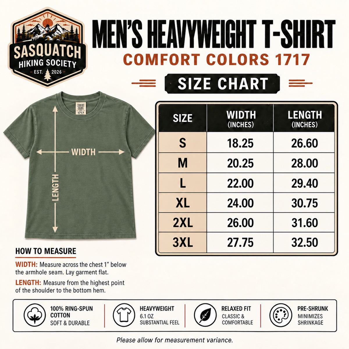 Men’s Heavyweight T-Shirt Size Guide