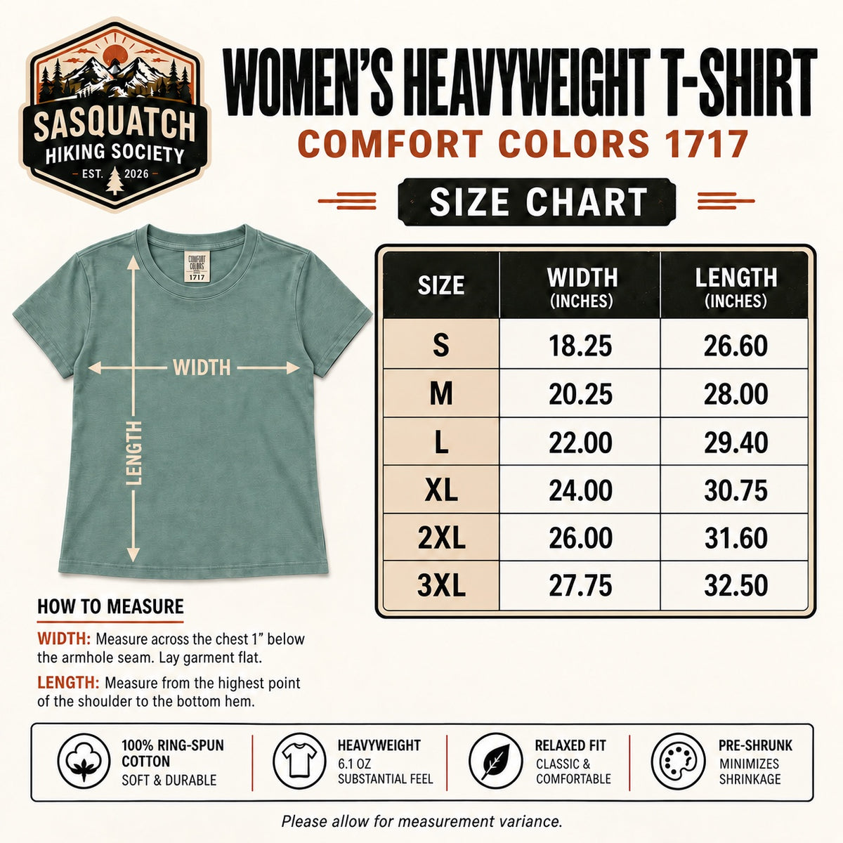 Women’s Heavyweight T-Shirt Size Guide