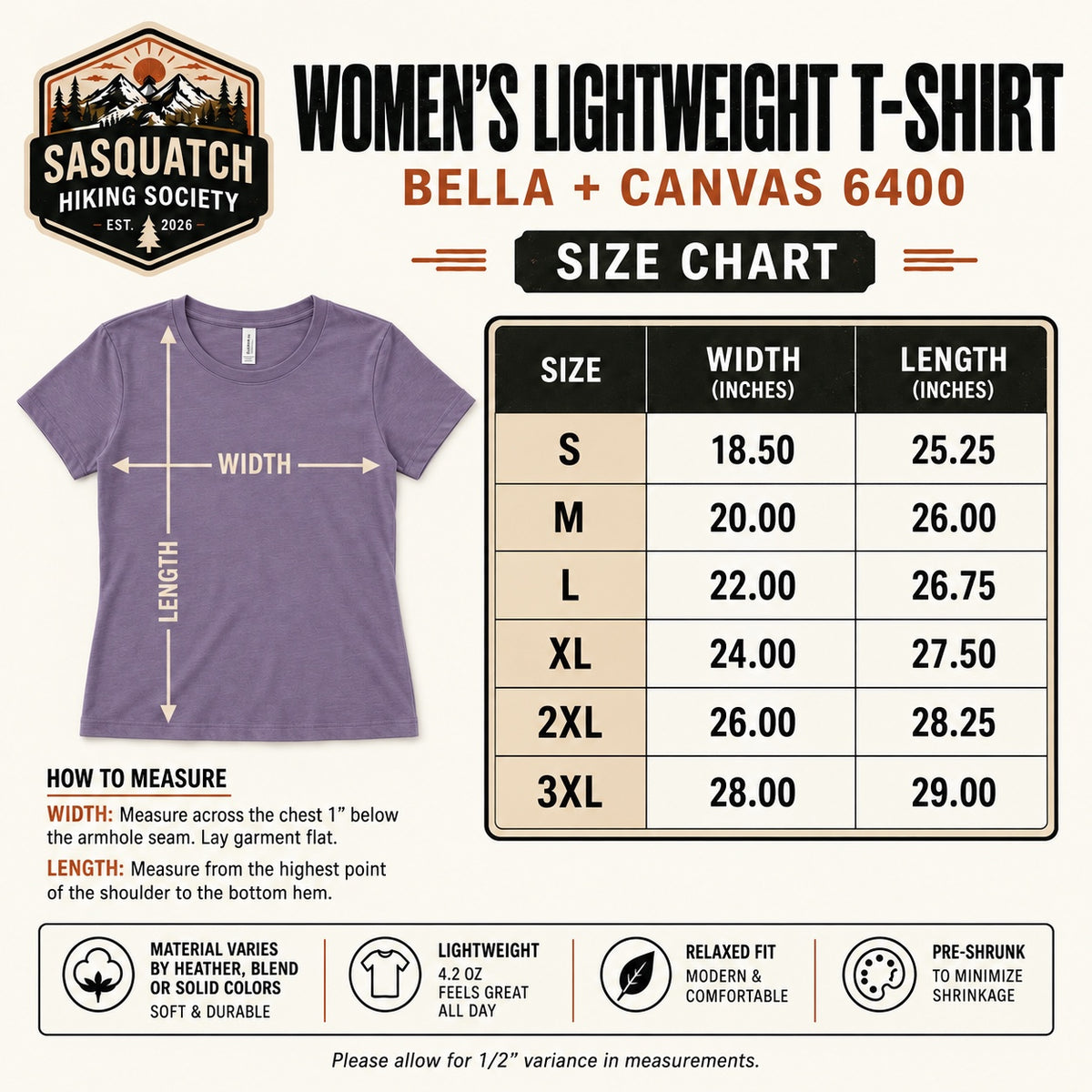 Women’s Lightweight T-Shirt Size Guide