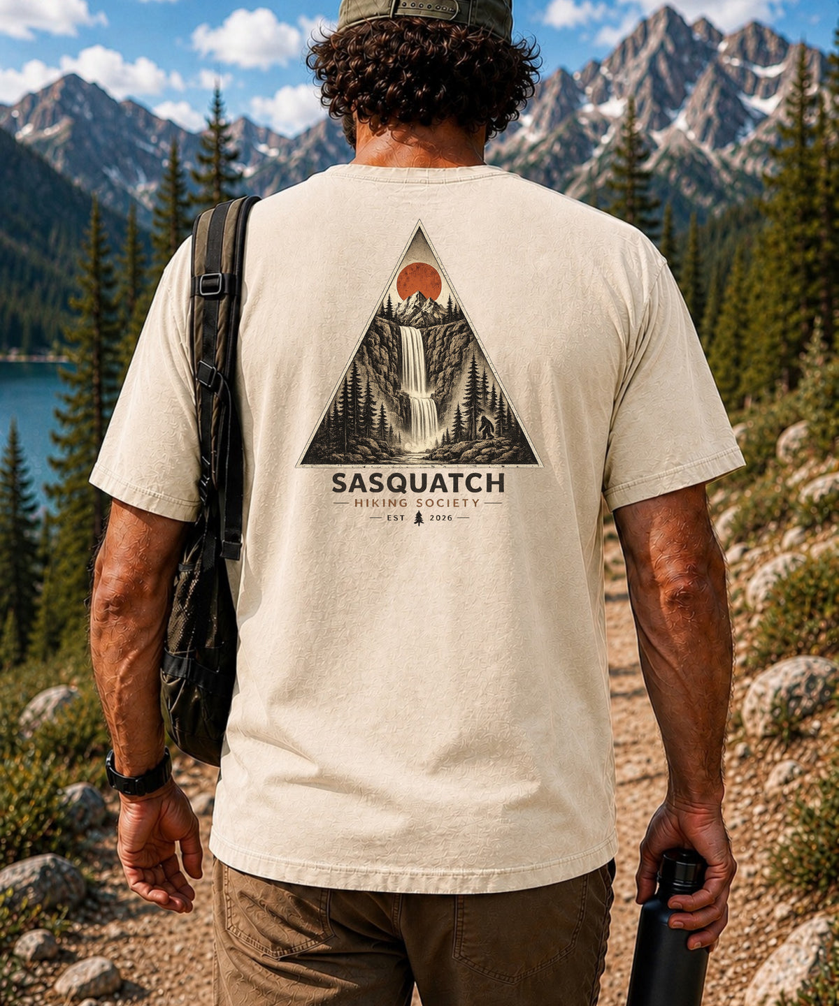 Geometric Waterfall Tee men's waterfall hiking graphic shirt by Sasquatch Hiking Society