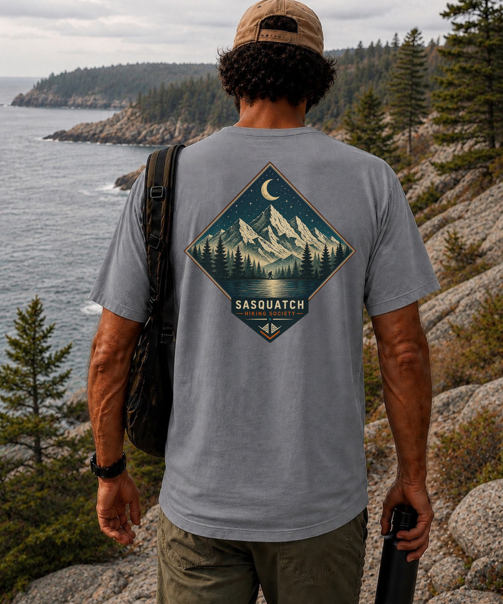 Geometric Night Tee men's night camping graphic shirt by Sasquatch Hiking Society