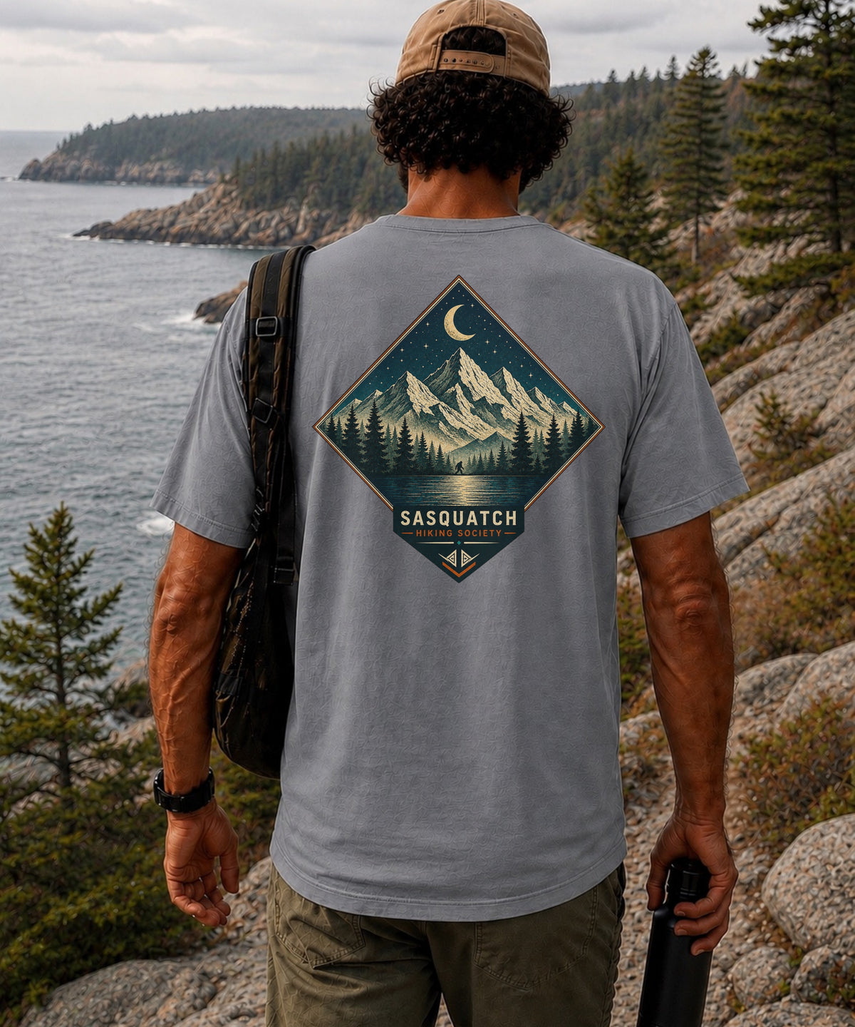 Geometric Night Tee men's night camping graphic shirt by Sasquatch Hiking Society