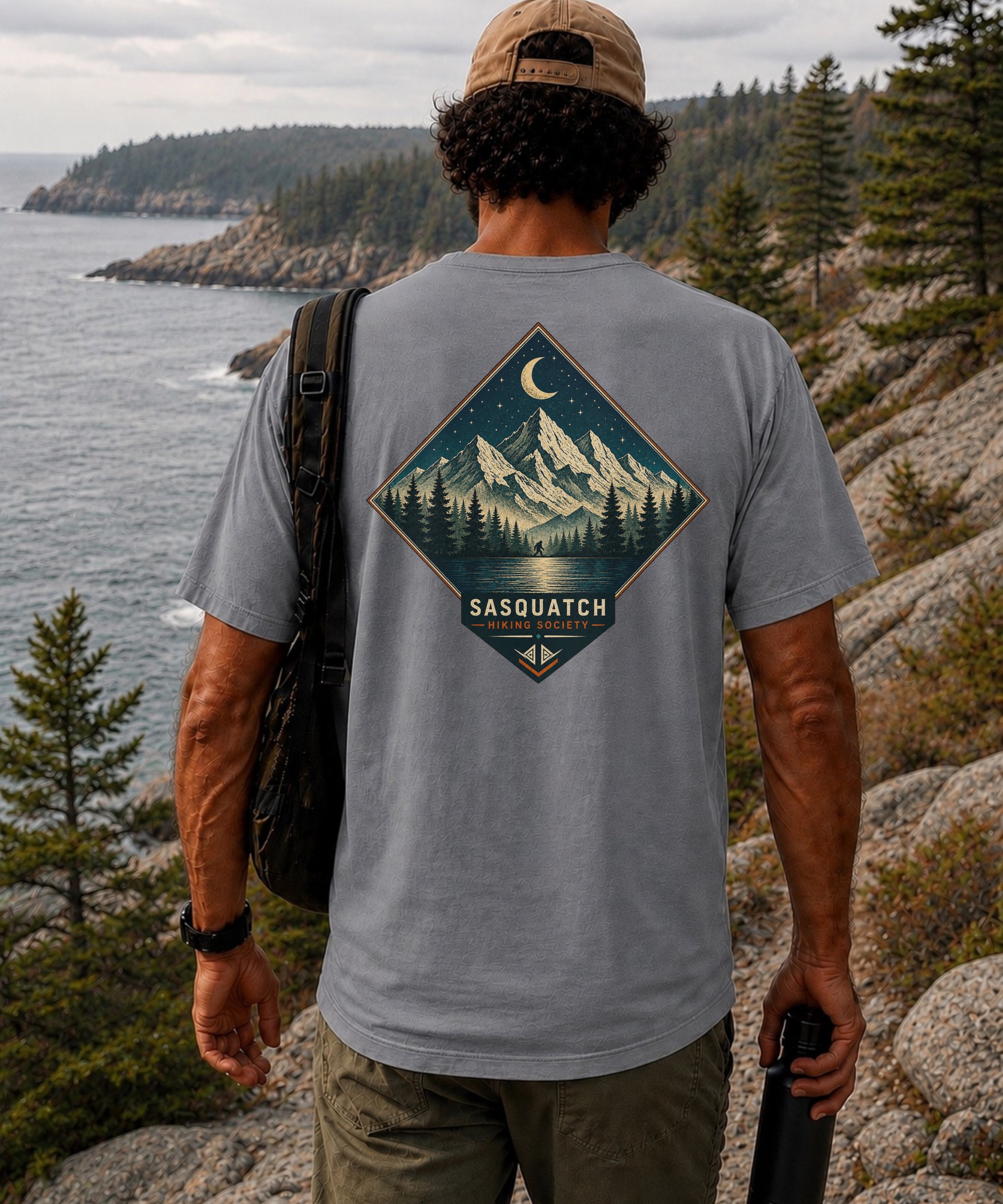 Geometric Night Tee men's night camping graphic shirt by Sasquatch Hiking Society
