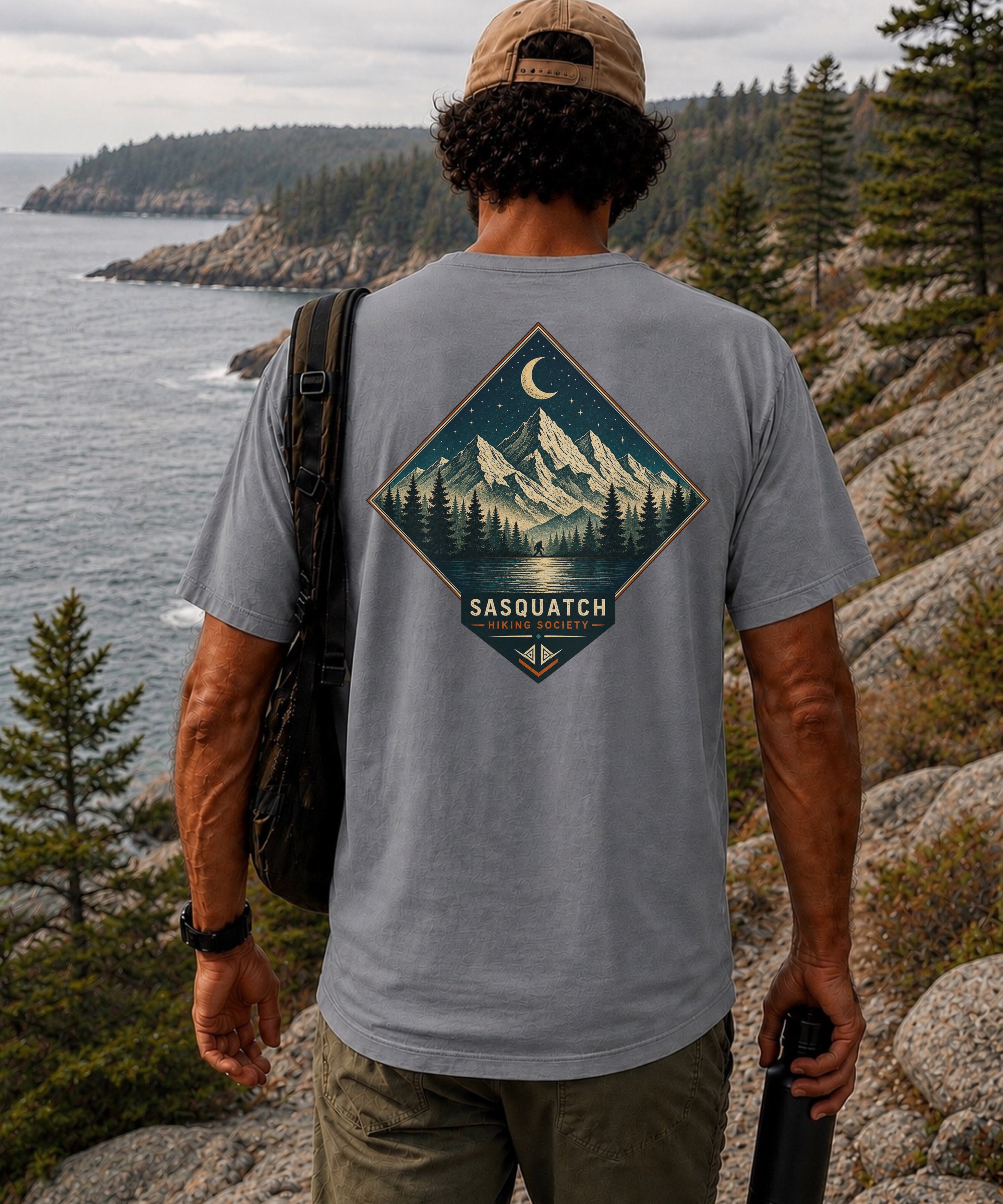 Geometric Night Tee men's night camping graphic shirt by Sasquatch Hiking Society