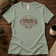 Adventure in Bloom women's graphic tee in Sage, Sasquatch Hiking Society.