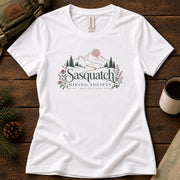 Wildflower Way women's graphic tee in White, Sasquatch Hiking Society.