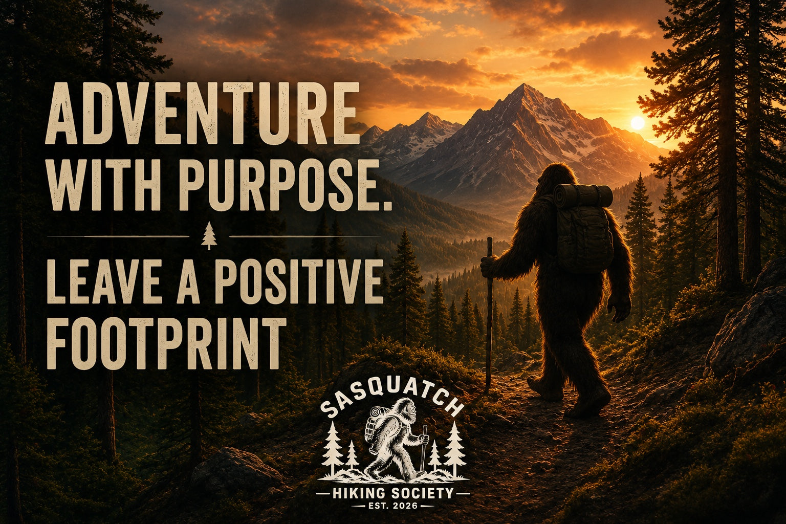Adventure with purpose leave a positive footprint graphic