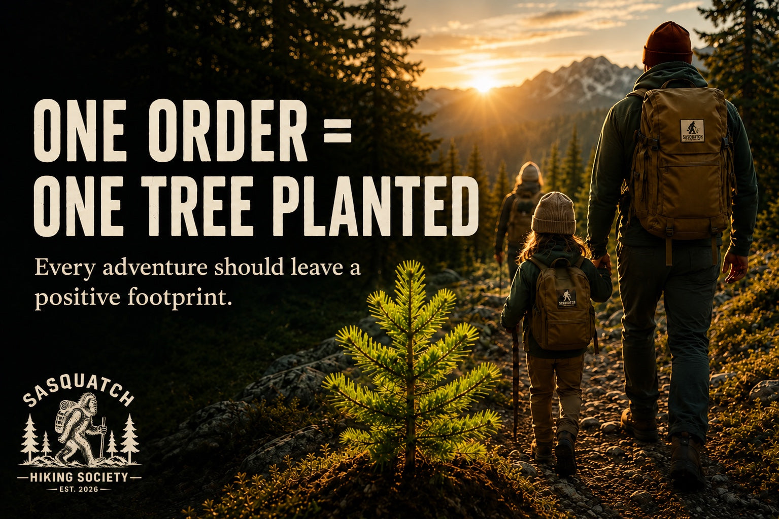 One order one tree planted family trail graphic